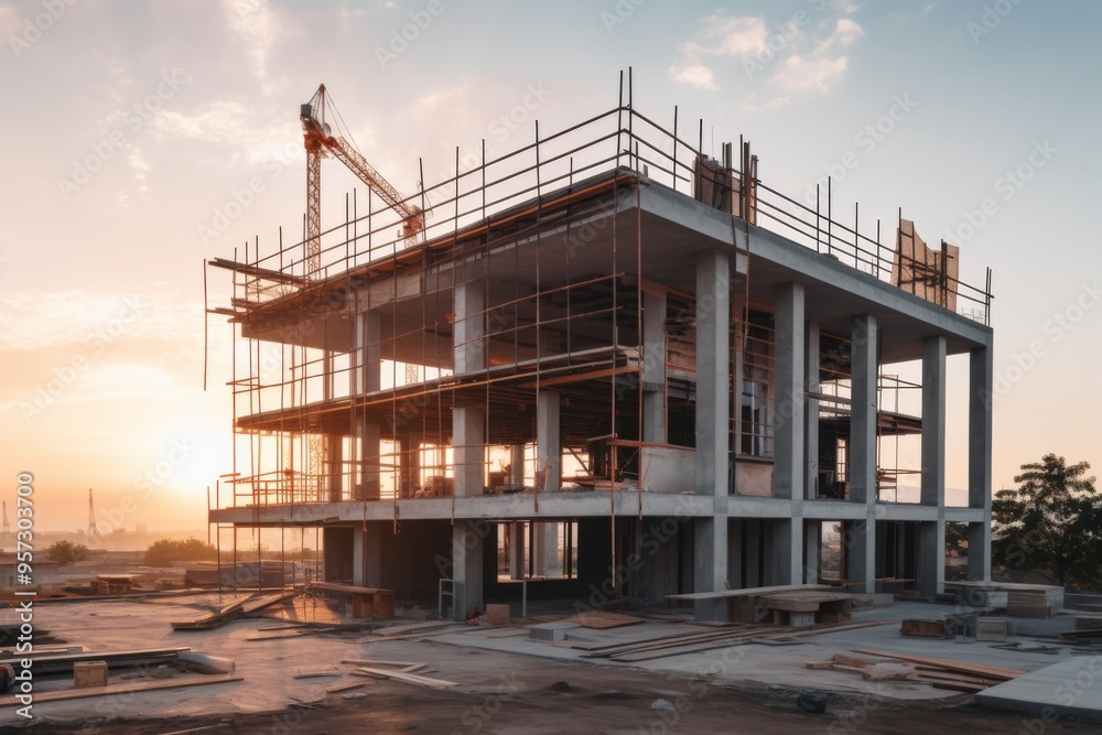 Modern concrete and steel building under construction Modern concrete and steel building under construction