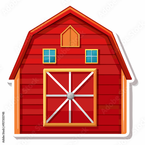 Isolated red barn in cartoon style sticker design (17)