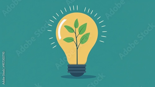Light bulb with growing plant inside, idea and growth concept, flat design illustration