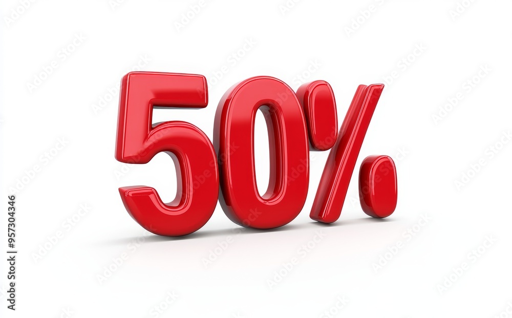 Red 3D 50 percent discount sign isolated on a white background Red 3D 50 percent discount sign isolated on a white background