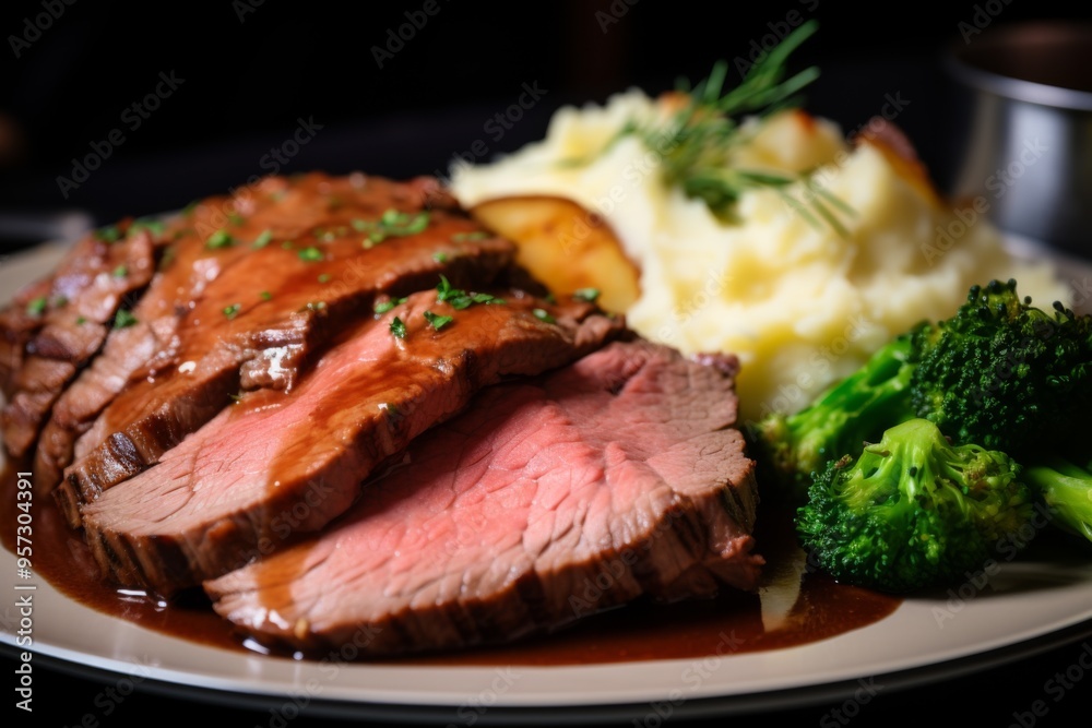 Close up of sliced roast beef with vegetables Close up of sliced roast beef with vegetables