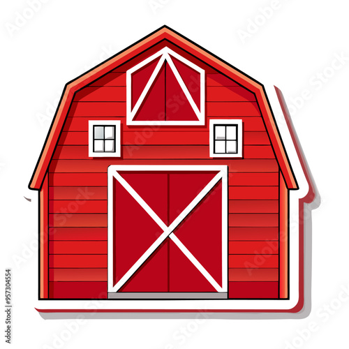 Isolated red barn in cartoon style sticker design (12)