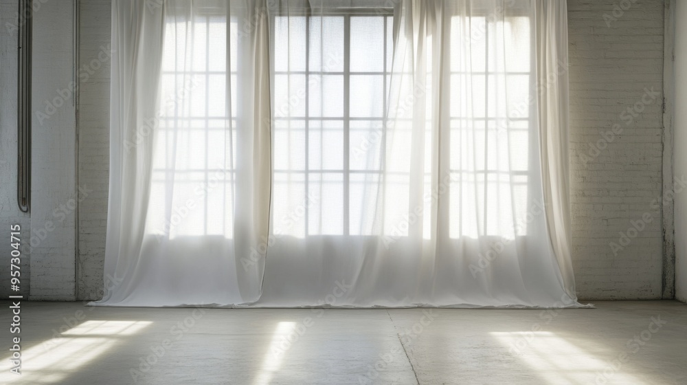 Fototapeta premium Bright White Space with Sheer Curtains