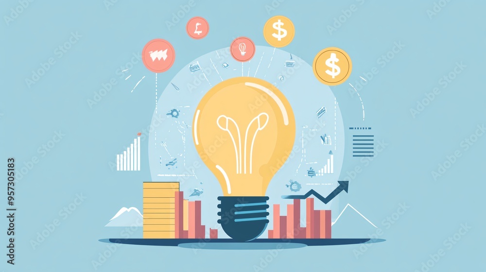Light bulb with futuristic design, innovation and future growth, flat design illustration Light bulb with futuristic design, innovation and future growth, flat design illustration