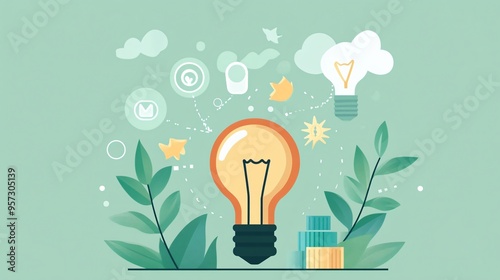 Light bulb with futuristic design, innovation and future growth, flat design illustration