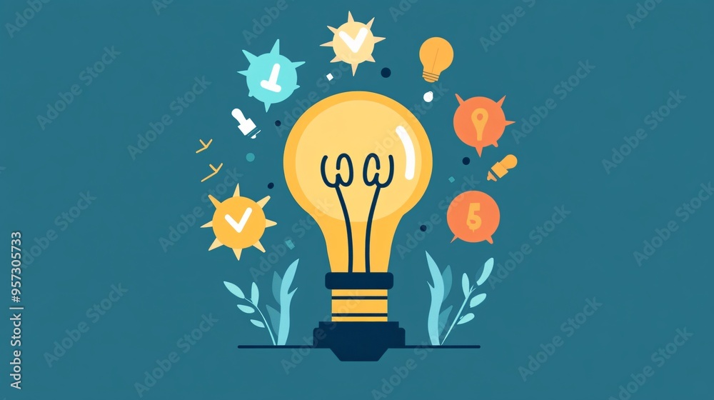 Light bulb with a trophy, ideas leading to winning growth, flat design illustration Light bulb with a trophy, ideas leading to winning growth, flat design illustration
