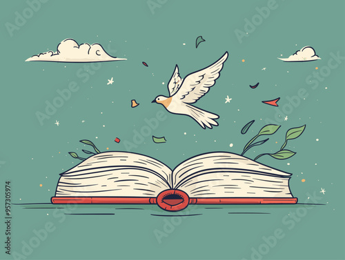 Open Book's Flight of Knowledge: An Artistic Depiction of Intellectual Liberation and Soaring Imagination