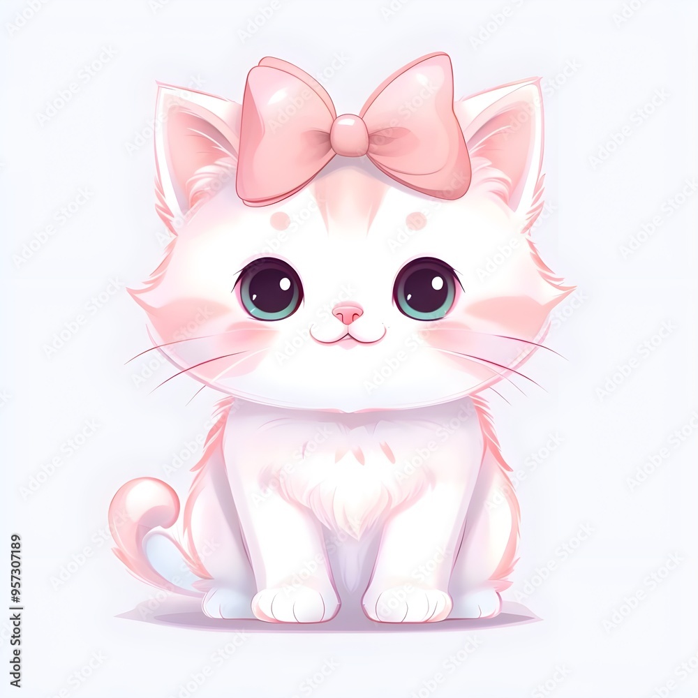 Adorable Cat with Pink Bow Drawing for Profile Pictures Adorable Cat with Pink Bow Drawing for Profile Pictures