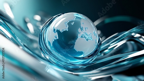 Wallpaper Mural A 3D search engine globe with swirling search queries around it, representing the dynamic nature of internet searches Torontodigital.ca