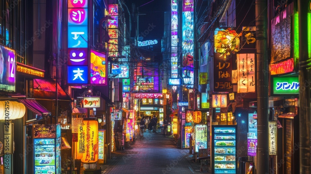 Neon City Street at Night