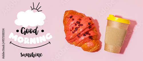Sweet croissant and paper c...