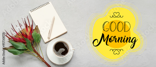 Notebook, cup of coffee and...