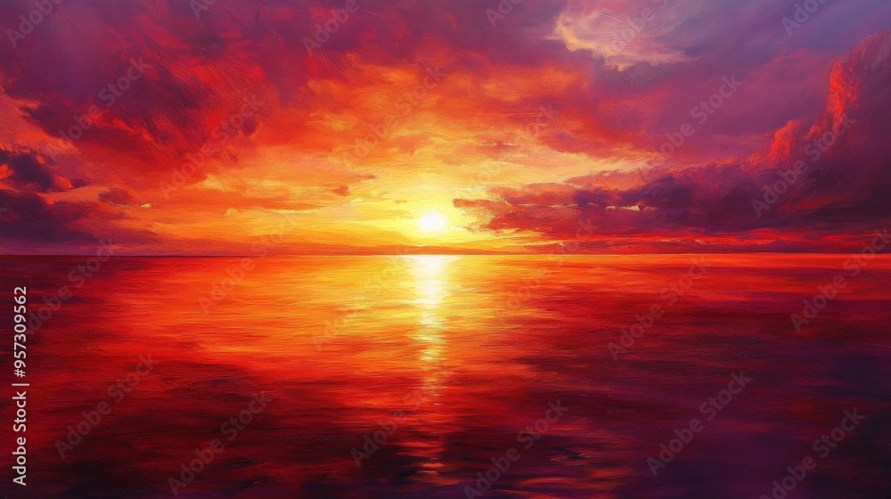 A dramatic sunset with deep red and orange hues painting the sky, reflecting off calm waters, capturing the breathtaking beauty of nature's red spectrum. A dramatic sunset with deep red and orange hues painting the sky, reflecting off calm waters, capturing the breathtaking beauty of nature's red spectrum.