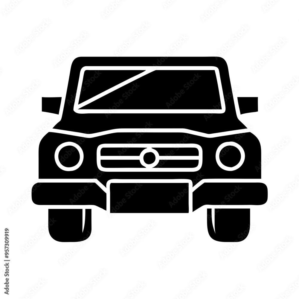SUV silhouette front view with black details SUV silhouette front view with black details