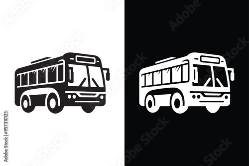 Black and White Bus Icon in Silhouette for Vector Designs.