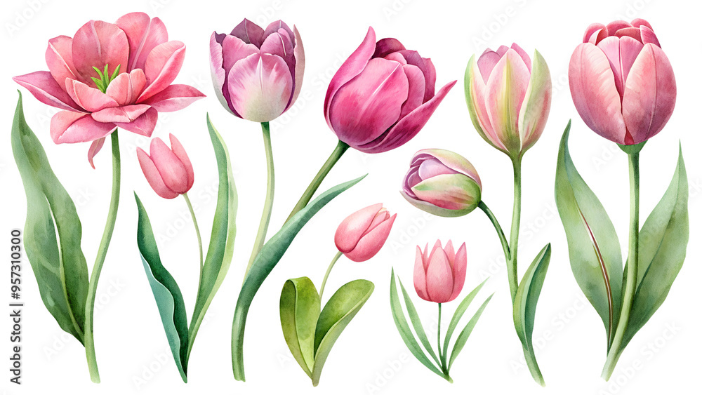 Set of flower clipart: soft pink flowers and tulip buds. Ideal for greetings, cards, packaging, spring designs, botanical illustrations and creative projects. Set of flower clipart: soft pink flowers and tulip buds. Ideal for greetings, cards, packaging, spring designs, botanical illustrations and creative projects.