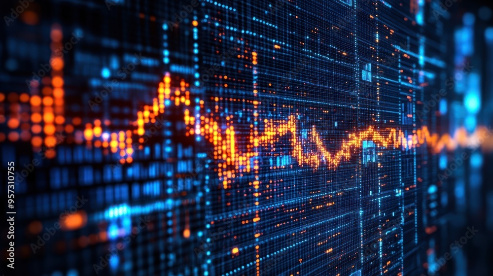 Fototapeta premium Stock market data represented as a flow of numbers and symbols in a digital space