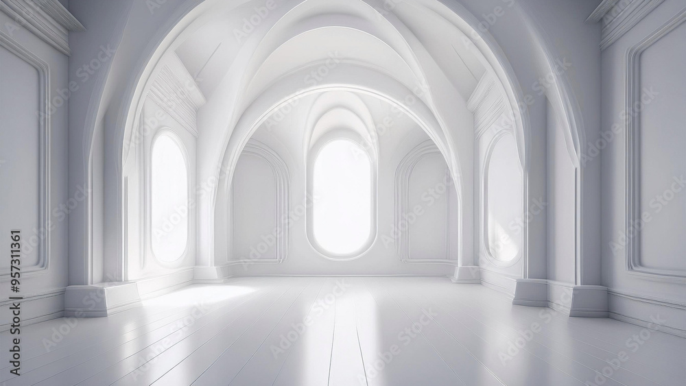 Fototapeta premium Planta, interior, ambiente branco sem decoração nem móveis. Render 3d.