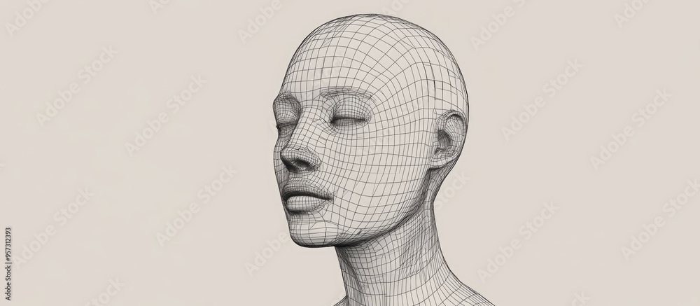 3D Grid Representation of a Human Head Wireframe Model of a Person s Head 3D Grid Representation of a Human Head Wireframe Model of a Person s Head