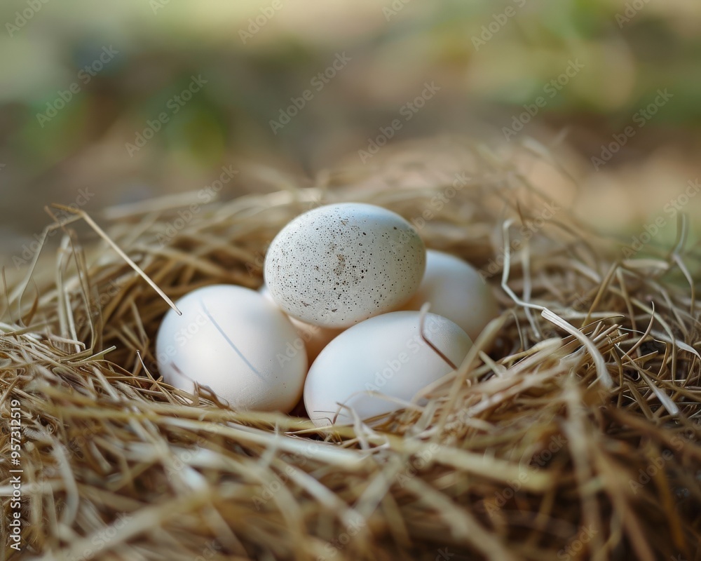 Eggs In Nest. White Eggs Symbolizing Natural Concept in Hay Nest Eggs In Nest. White Eggs Symbolizing Natural Concept in Hay Nest