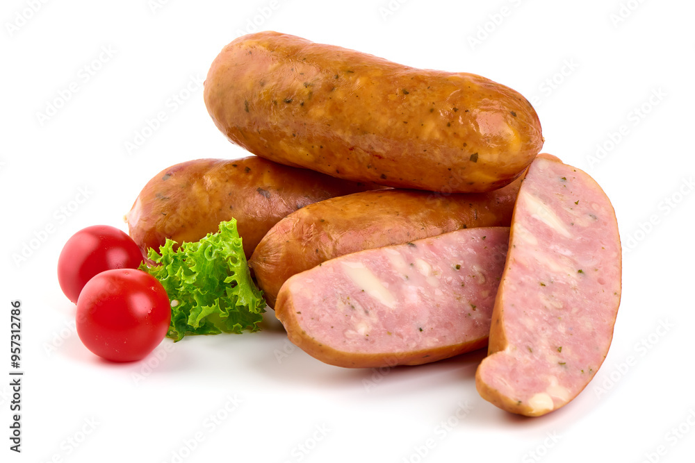 Traditional bavarian sausages, isolated on white background. Traditional bavarian sausages, isolated on white background.