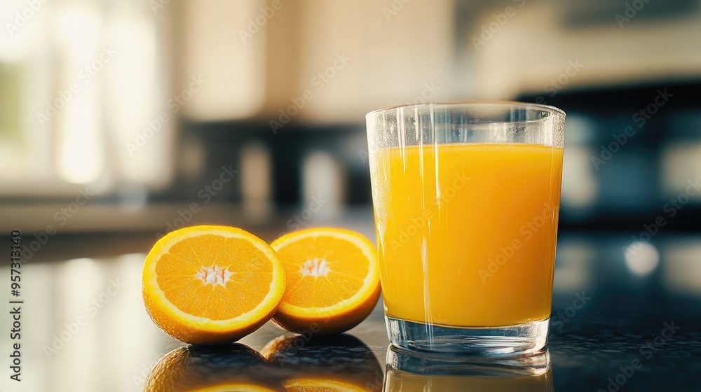 Close-Up of Orange Juice with Halves Around Close-Up of Orange Juice with Halves Around