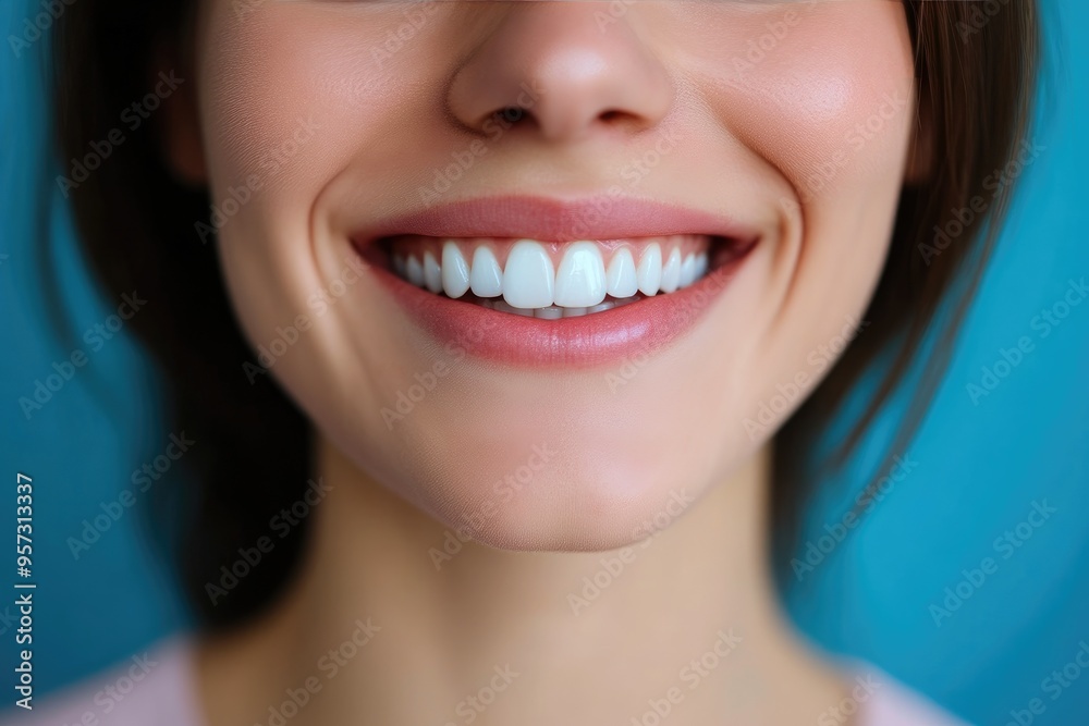 Obraz premium Close-Up Portrait of White Woman's Radiant Smile