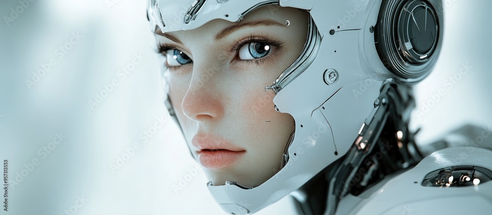 3D artistic depiction of a female cyborg character 3D artistic depiction of a female cyborg character