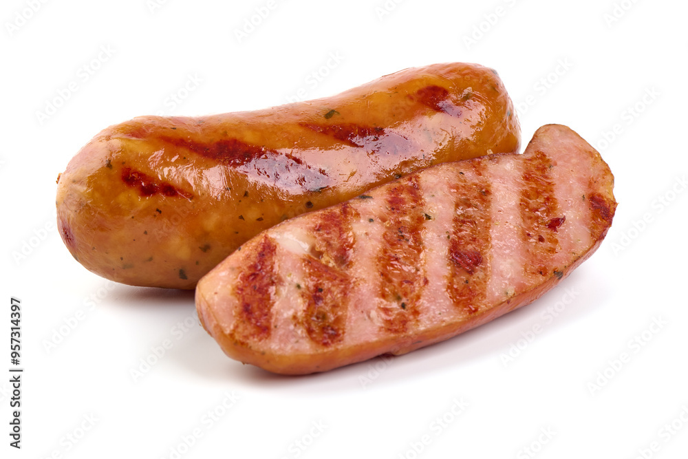 German bratwurst sausages, isolated on white background German bratwurst sausages, isolated on white background