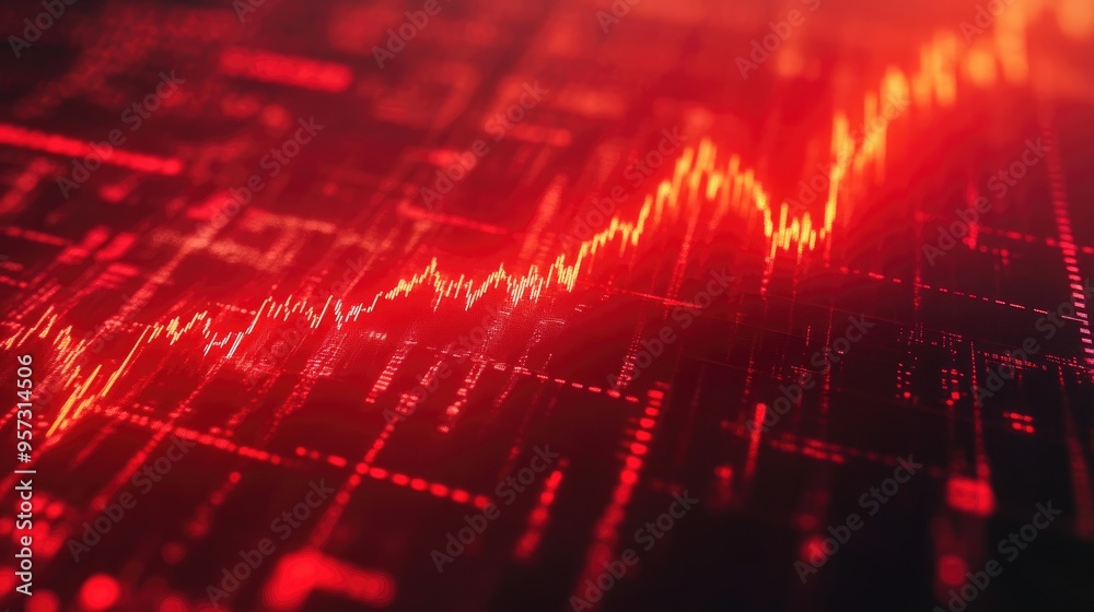 Decline in Digital Data Shown on Red Background Decline in Digital Data Shown on Red Background