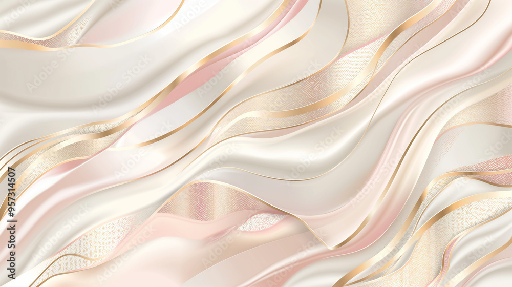 Fototapeta premium Soft abstract wavy background design in pastel pink and cream with golden accents