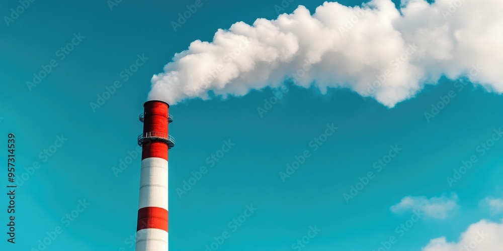 Power Station Chimney Smoke Against Clear Day Power Station Chimney Smoke Against Clear Day