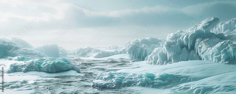 Polar landscape with frozen ice formations, 4K hyperrealistic photo Polar landscape with frozen ice formations, 4K hyperrealistic photo