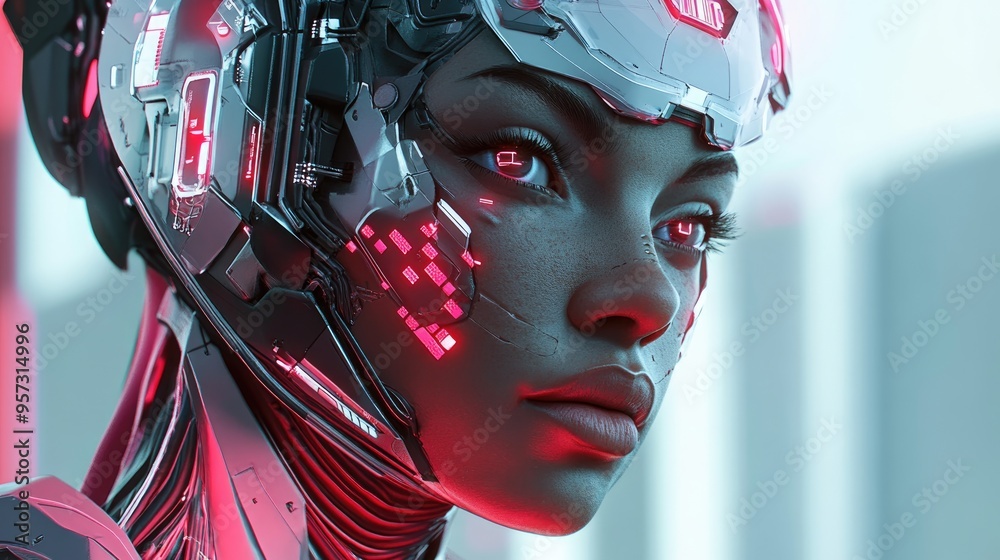3D computer generated image of a futuristic female character in a cybernetic style 3D computer generated image of a futuristic female character in a cybernetic style