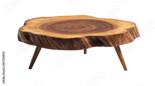 Wooden table on transparent white background