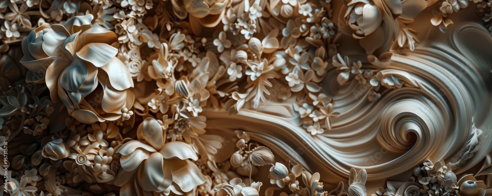 Whiplash curves and botanical motifs, 4K hyperrealistic photo Whiplash curves and botanical motifs, 4K hyperrealistic photo
