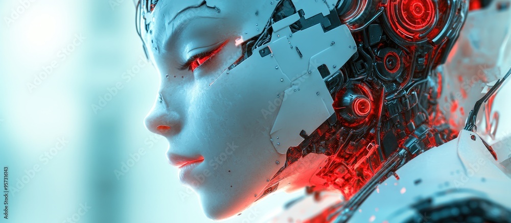 3D computer generated imagery of a robotic female figure 3D computer generated imagery of a robotic female figure
