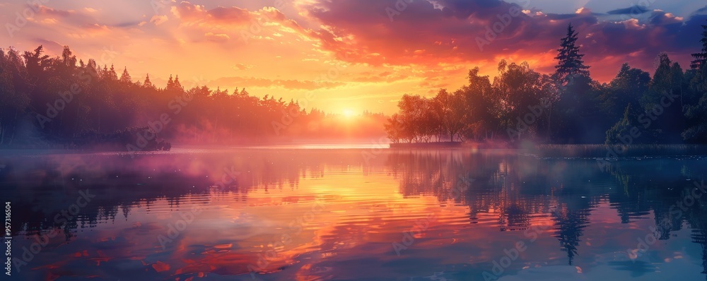 Sunset with vibrant colors reflecting in a lake, 4K hyperrealistic photo, Sunset with vibrant colors reflecting in a lake, 4K hyperrealistic photo,