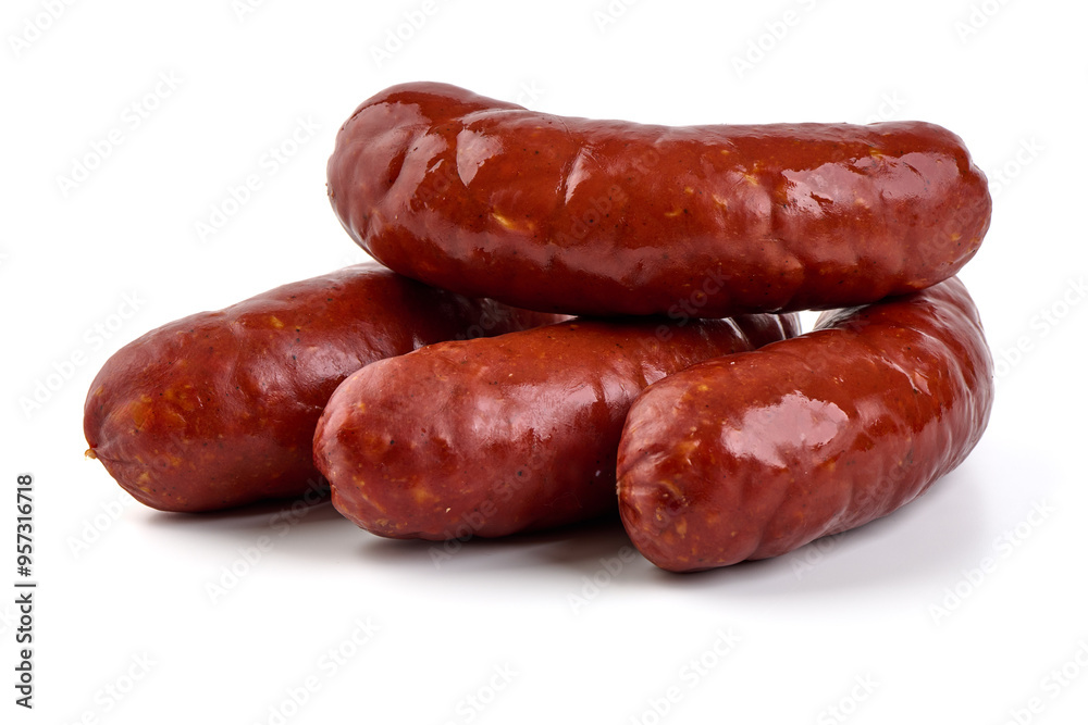 BBQ pork sausages, isolated on white background BBQ pork sausages, isolated on white background