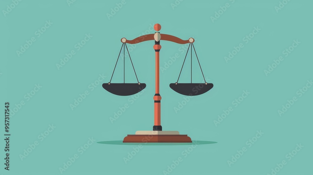 Illustration of a balanced justice scale on a turquoise background, symbolizing law, justice, and fairness. Illustration of a balanced justice scale on a turquoise background, symbolizing law, justice, and fairness.