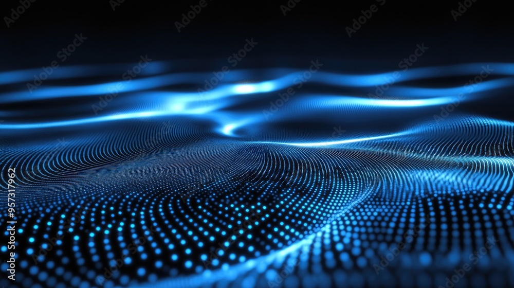 3D depiction of blue neon frequency pattern