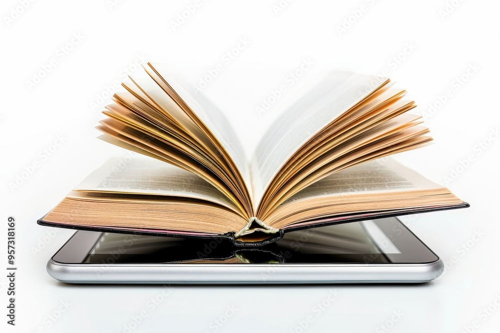 Electronic Book. Open Paper Book Flipping Pages on E-Book Display, Education Concept Electronic Book. Open Paper Book Flipping Pages on E-Book Display, Education Concept