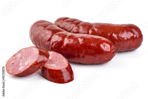 Oktoberfest Smoked pork Sausages, isolated on white background