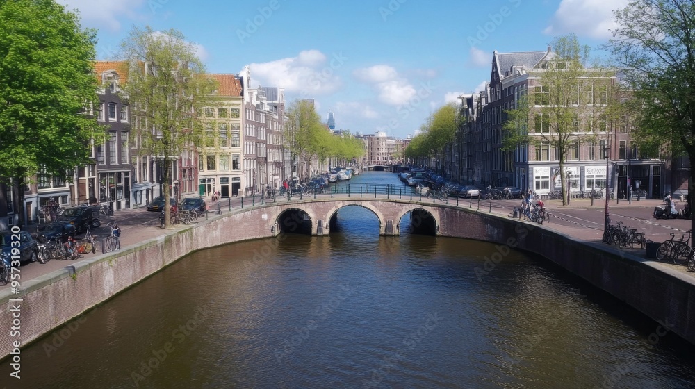 Obraz premium Scenic View of a Canal in Amsterdam