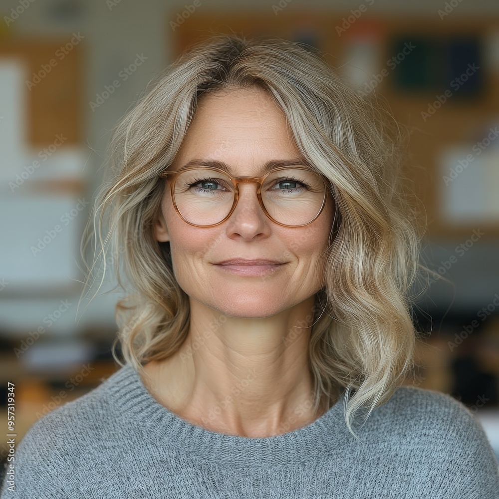 Warm Smile of a Cheerful Teacher in a Lively Classroom Warm Smile of a Cheerful Teacher in a Lively Classroom
