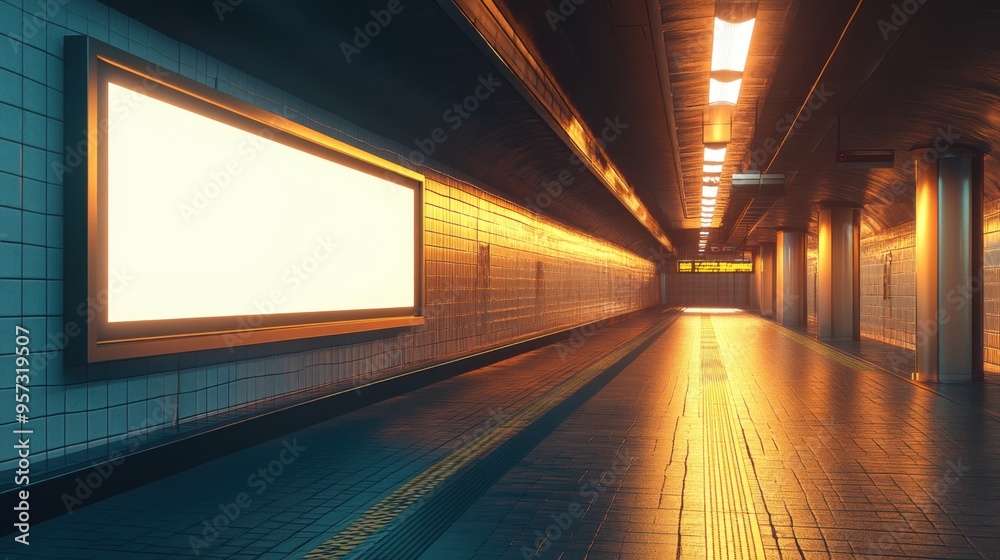 A 3D render of a blank billboard on a train station platform A 3D render of a blank billboard on a train station platform