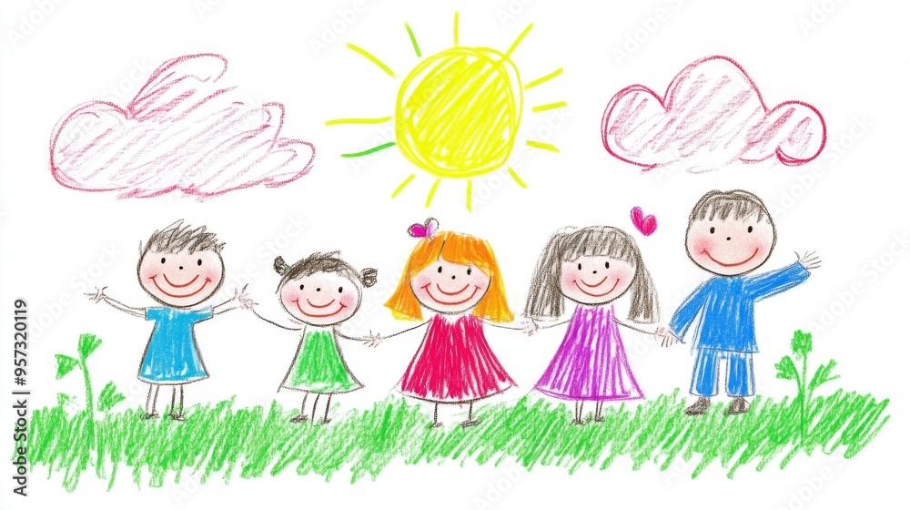 Joyful Children Holding Hands in a Sunny Day Joyful Children Holding Hands in a Sunny Day