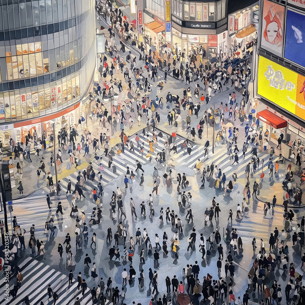 Obraz premium 六本木スクランブル交差点をわたる人たち。