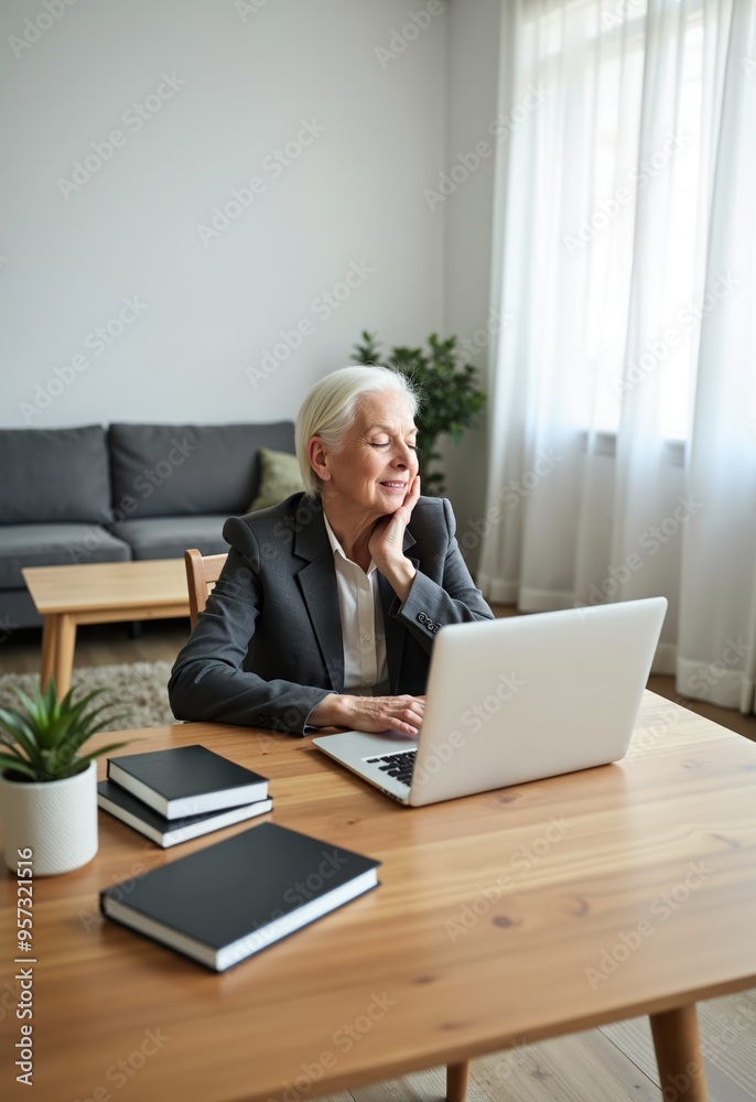 An elderly woman working on a laptop at home, looking thoughtful, symbolizing remote work, experience, and lifelong learning in a comfortable environment.
An elderly woman working on a laptop at home, looking thoughtful, symbolizing remote work, experience, and lifelong learning in a comfortable environment.