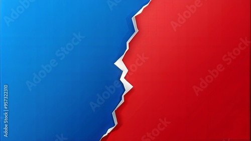split paper red and blue background by a rough white tear